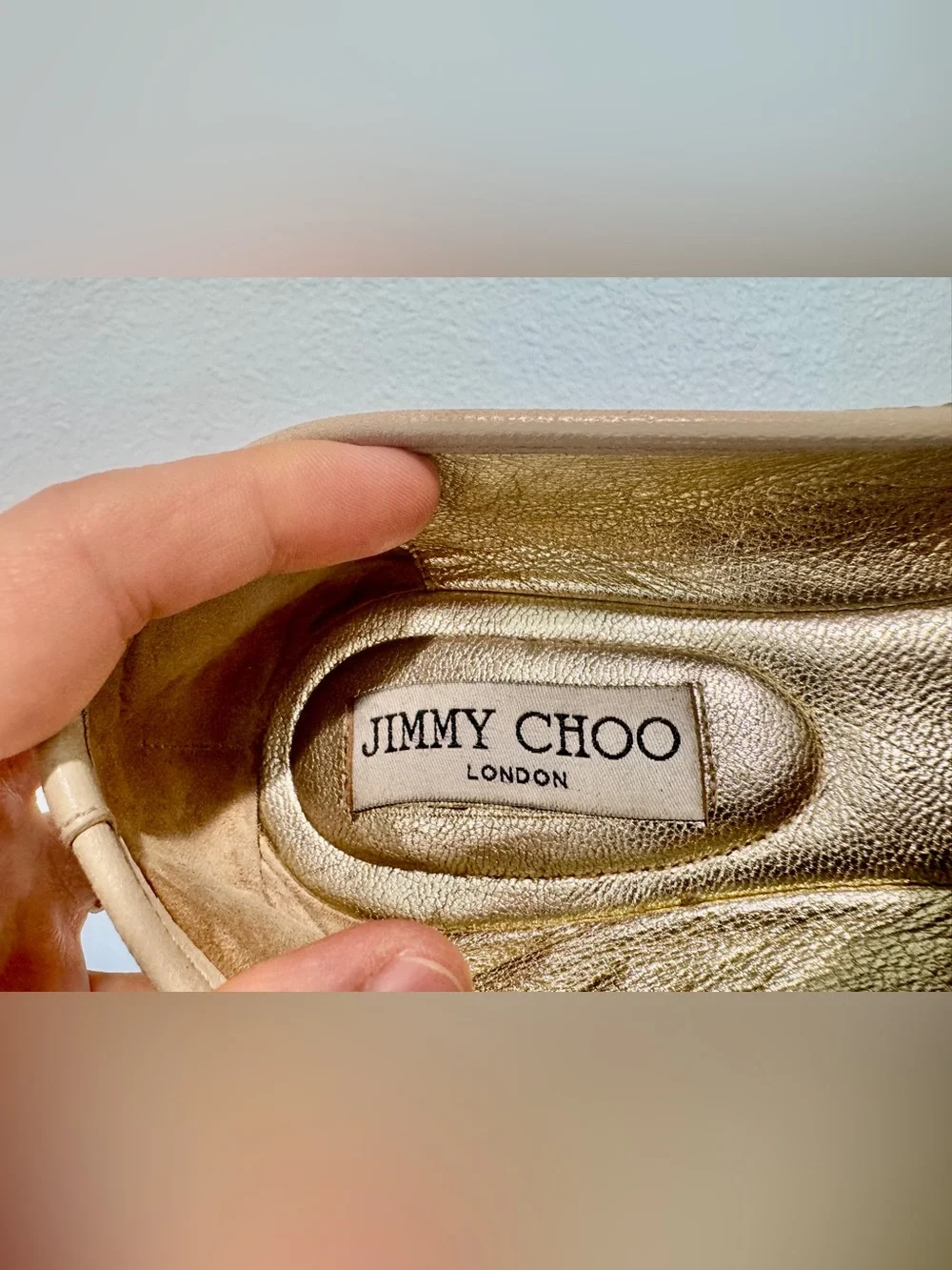 Jimmy Choo Wray Crystal Studded Leather Ballet Flats Bow Cream Gold EU 37 US 7